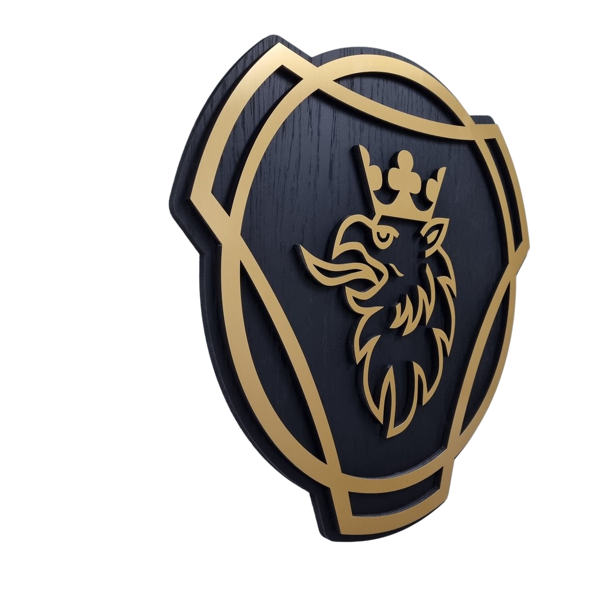 Scania logo - eiken, goud en zwartkleurig wandpaneel - 49 cm breed, 46cm hoog