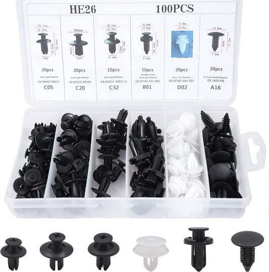 100-Delige Universele Auto Bevestigingsclips Set - Nylon Bumper Montage Clips met 6 Soorten Klinknagels voor Auto's en Motoren