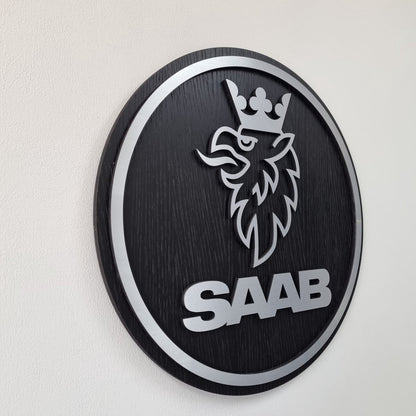 Saab logo - eiken, zwartkleurig wandpaneel - 50 cm breed