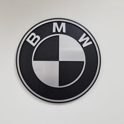 BMW logo - aluminium en zwartkleurig wandpaneel - 49cm breed