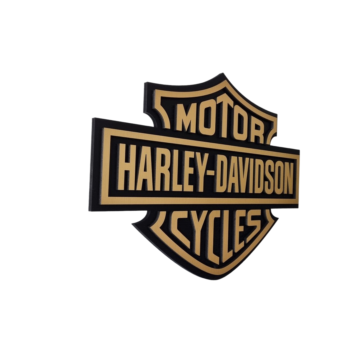 Harley Davidson logo - goudkleurig en zwart wandpaneel - 53cm breed, 40cm hoog