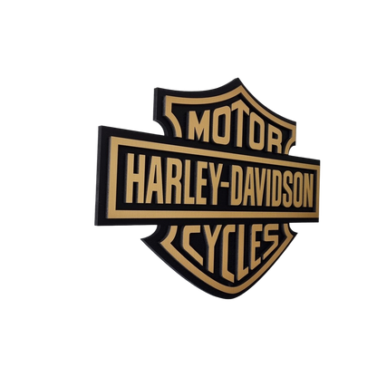 Harley Davidson logo - goudkleurig en zwart wandpaneel - 53cm breed, 40cm hoog