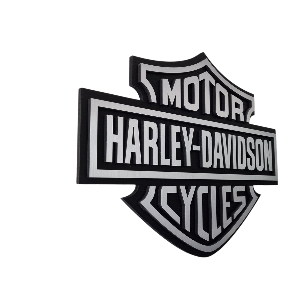 Harley Davidson logo - aluminium en zwartkleurig wandpaneel - 53cm breed. 40cm hoog