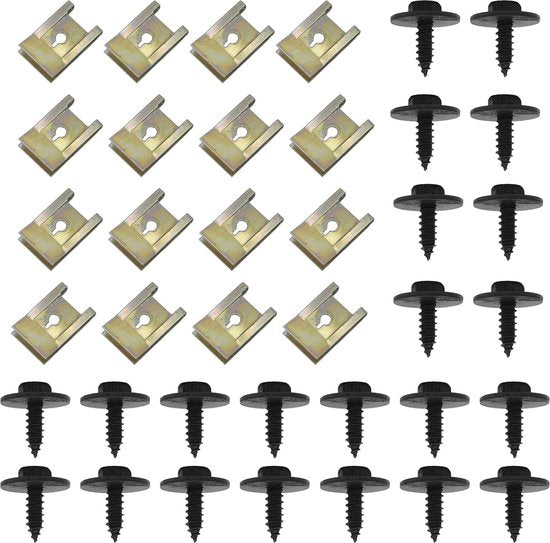 Set van 30 Auto Bevestigingsclips en Bouten voor Carrosserieën en Interieuronderdelen - Perfect voor Bumpers, Deuren en Panelen - Universele U-bevestigingen voor Auto's