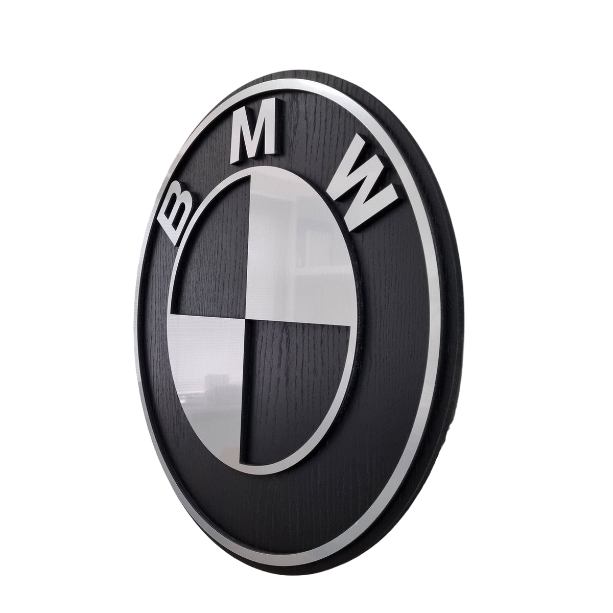 BMW logo - aluminium en zwartkleurig wandpaneel - 49cm breed