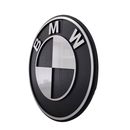 BMW logo - aluminium en zwartkleurig wandpaneel - 49cm breed