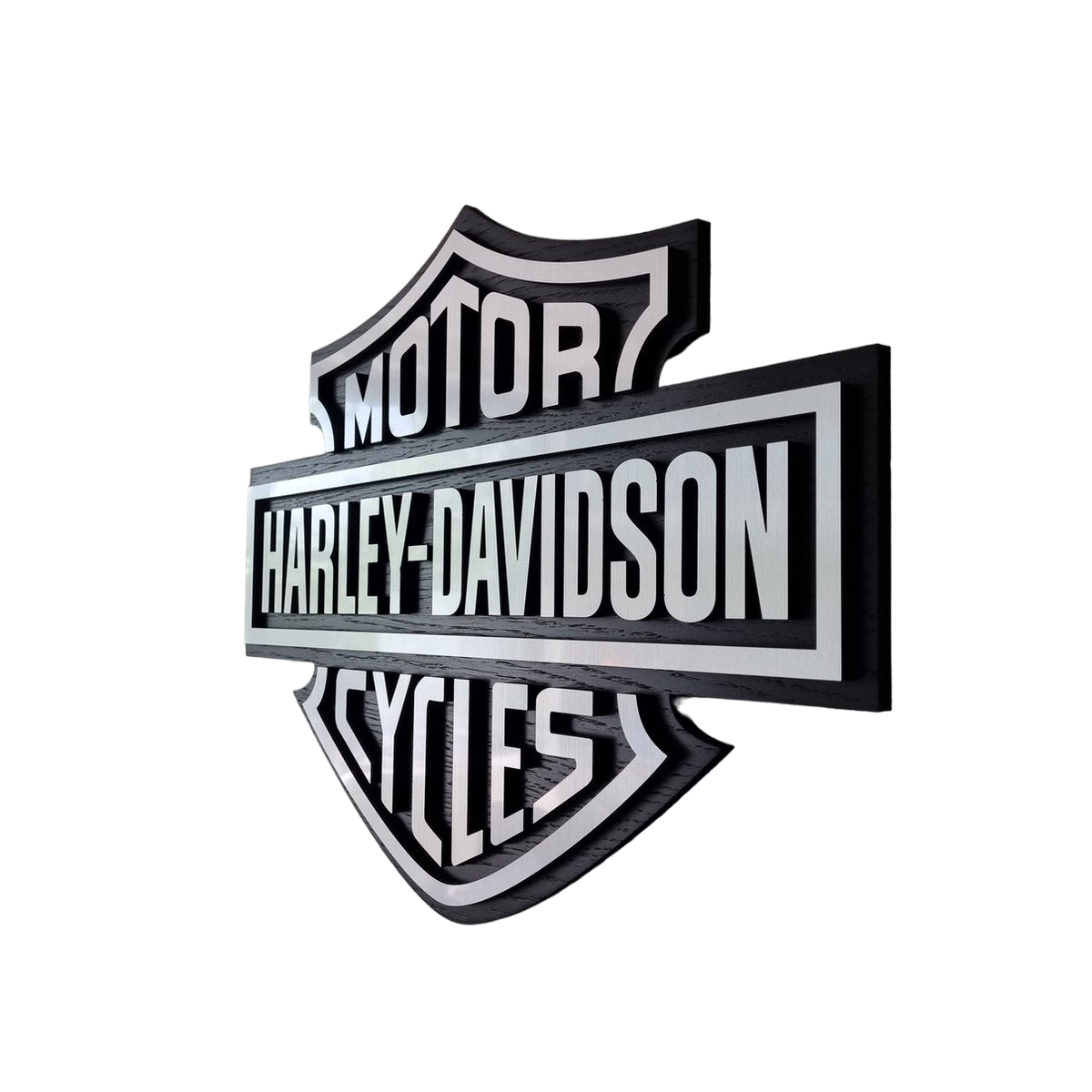 Harley Davidson logo - aluminium en zwartkleurig wandpaneel - 53cm breed. 40cm hoog