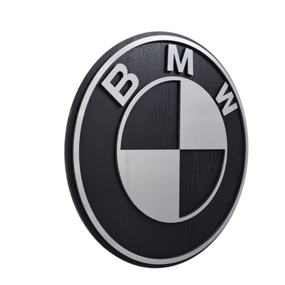 BMW logo - aluminium en zwartkleurig wandpaneel - 49cm breed