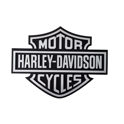 Harley Davidson logo - aluminium en zwartkleurig wandpaneel - 53cm breed. 40cm hoog