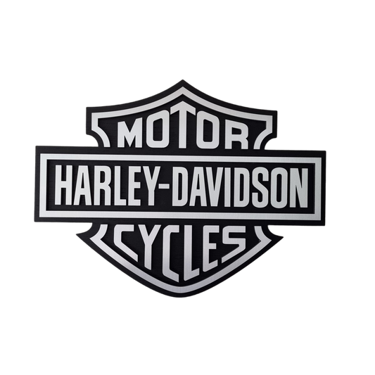 Harley Davidson logo - aluminium en zwartkleurig wandpaneel - 53cm breed. 40cm hoog